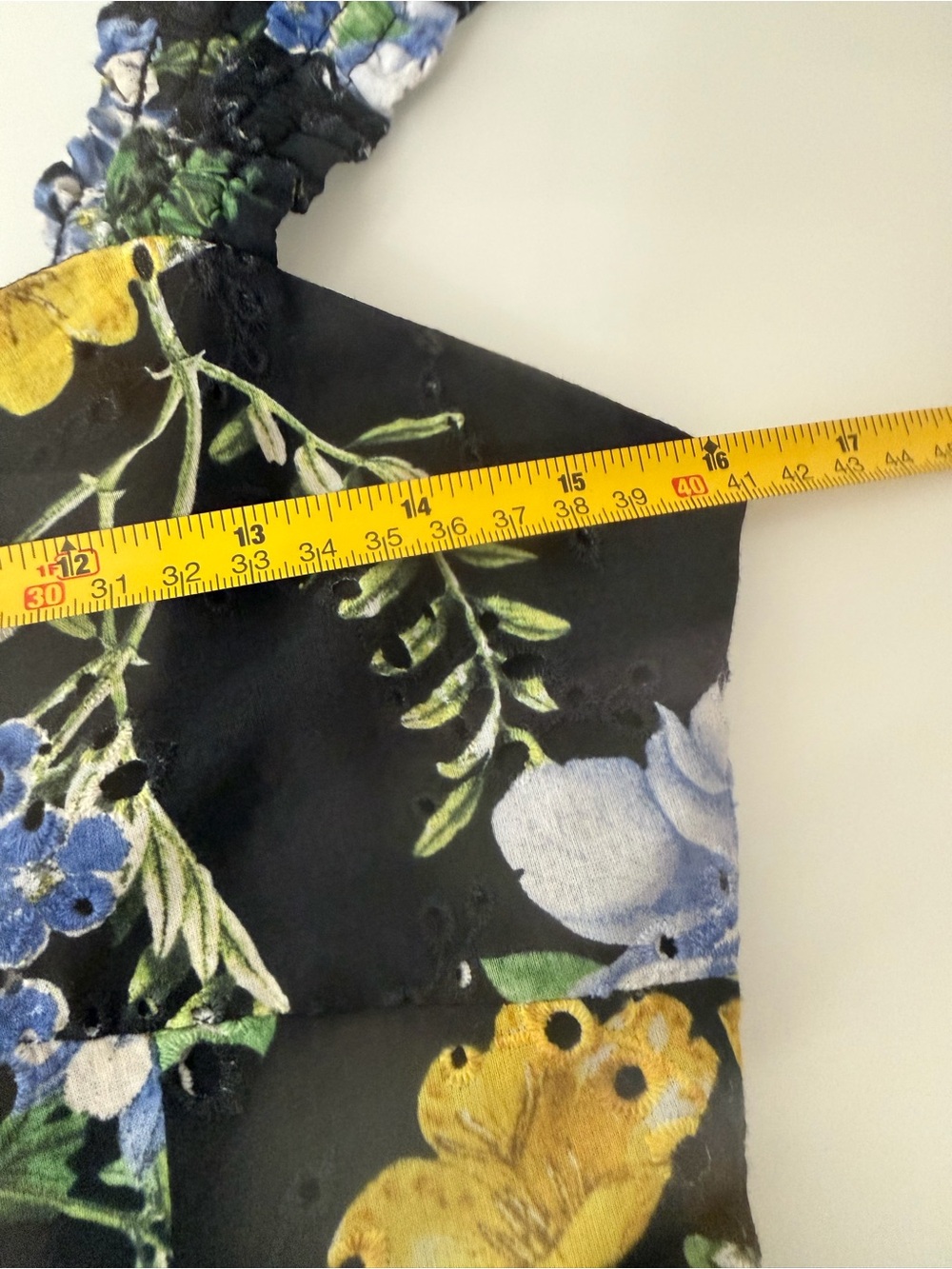 Zara Black Floral Eyelet Midi Dress with Yellow & Blue Blooms Zipper Closure S - Picture 11 of 13